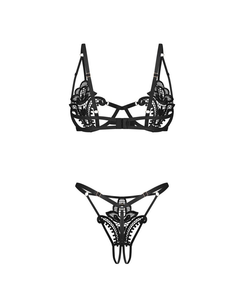 OBSESSIVE - LUISE SUBLIM BLACK 2-PCS CROTCHLESS SET L/XL