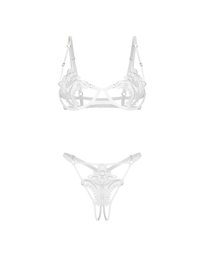 OBSESSIVE - LUISE SUBLIM WHITE 2-PCS CROTCHLESS SET L/XL