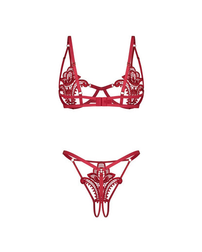 OBSESSIVE - LUISE SUBLIM RED 2-PCS CROTCHLESS SET S/M