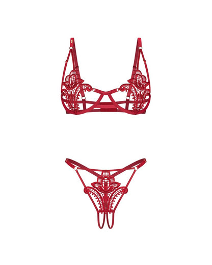 OBSESSIVE - LUISE SUBLIM RED 2-PCS CROTCHLESS SET S/M
