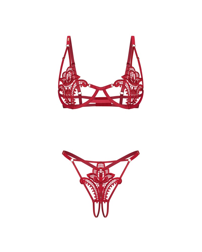 OBSESSIVE - LUISE SUBLIM RED 2-PCS CROTCHLESS SET L/XL