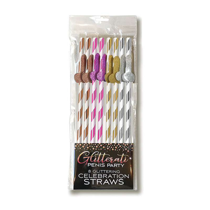 LITTLE GENIE - GLITTERATI PENIS PARTY TALL CELEBRATION STRAWS 8-PACK