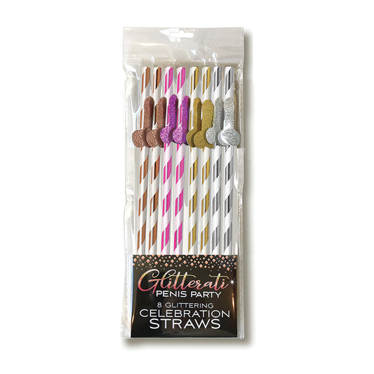 GLITTERATI PENIS PARTY TALL CELEBRATION STRAWS 8-PACK