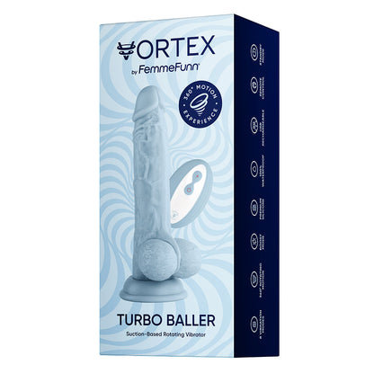 FEMMEFUNN - VORTEX TURBO BALLER 2.0 8.25 IN. VIBRATING ROTATING DILDO LIGHT BLUE