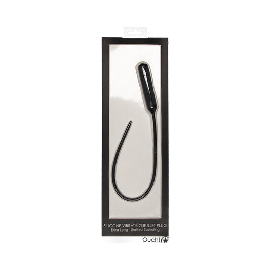 SHOTS - OUCH! URETHRAL SOUNDING EXTRA LONG SILICONE VIBRATING BULLET PLUG BLACK