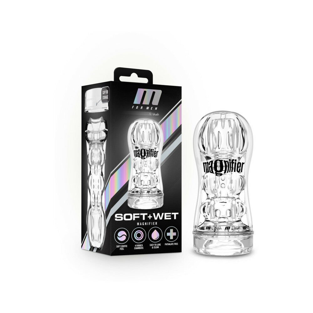 BLUSH - M FOR MEN SOFT + WET MAGNIFIER SELF-LUBRICATING SEE-THROUGH STROKER CLEAR