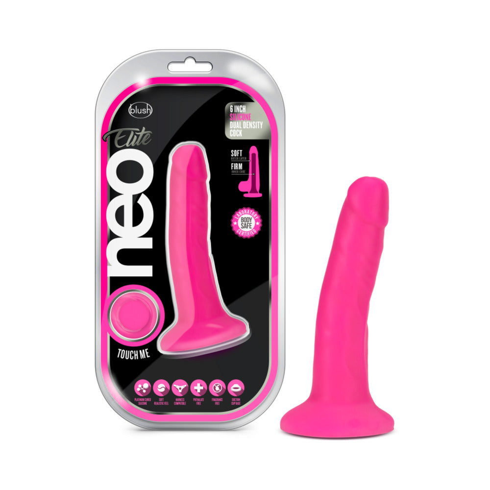 NEO ELITE 6 IN. SILICONE DUAL DENSITY DILDO NEON PINK