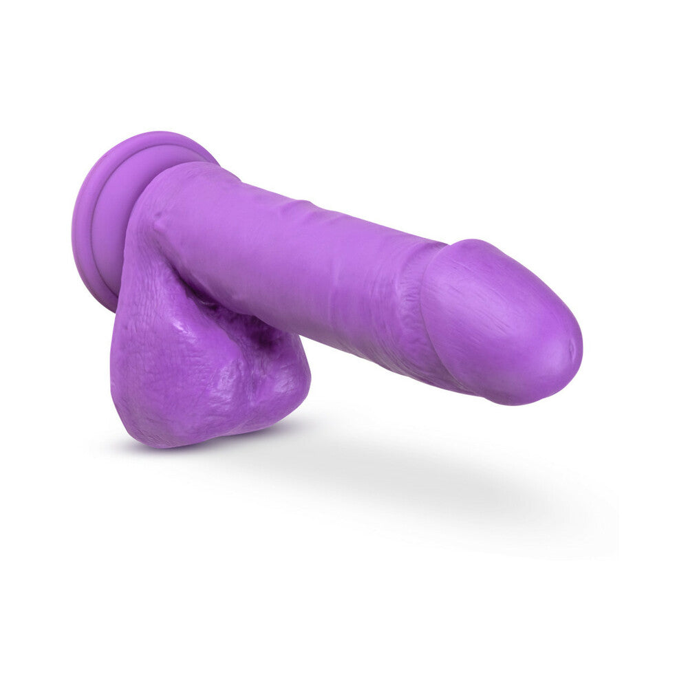 NEO ELITE 8 IN. SILICONE DUAL DENSITY DILDO WITH BALLS NEON PURPLE