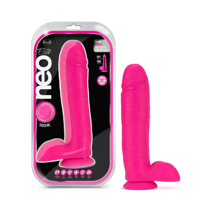 BLUSH - NEO ELITE 10 IN. SILICONE DUAL DENSITY DILDO WITH BALLS NEON PINK