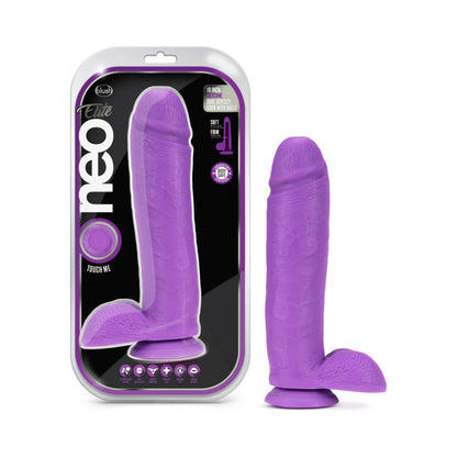 BLUSH - NEO ELITE 10 IN. SILICONE DUAL DENSITY DILDO WITH BALLS & SUCTION CUP NEON PURPLE