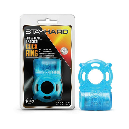 STAY HARD RECHARGEABLE 5 FUNCTION VIBRATING COCKRING BLUE