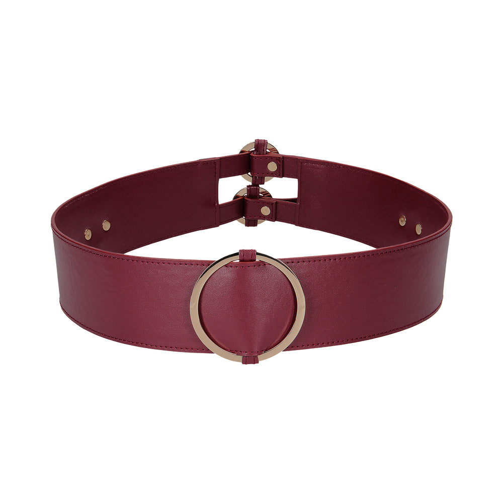 OUCH! HALO RINGED WAIST RESTRAINT BELT BURGUNDY S/M