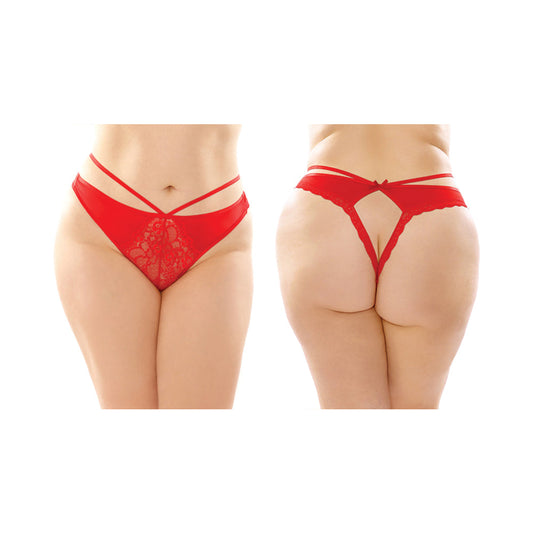 FANTASY LINGERIE KALINA STRAPPY MICROFIBER & LACE THONG WITH BACK CUTOUT 6-PACK RED QUEEN SIZE