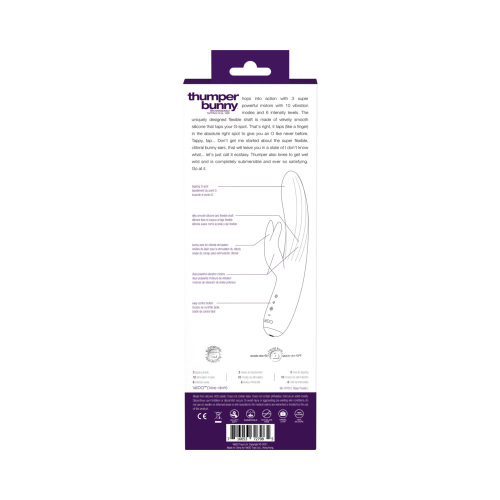 VEDO THUMPER BUNNY RECHARGEABLE DUAL VIBE DEEP PURPLE