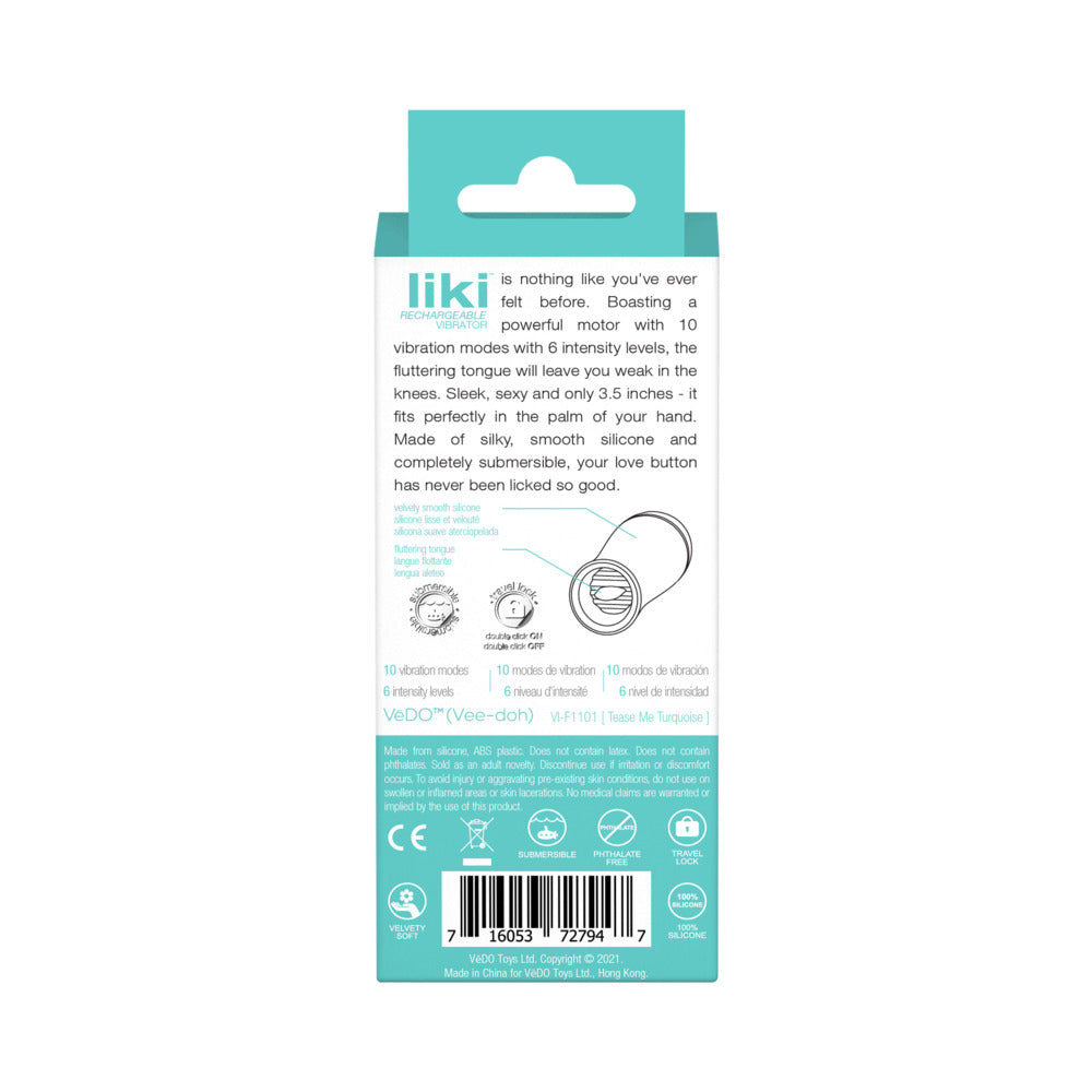 VEDO LIKI RECHARGEABLE FLICKER VIBE TEASE ME TURQUOISE