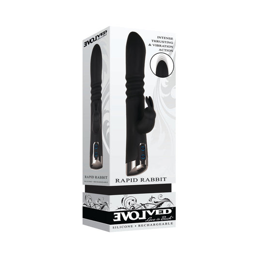 EVOLVED - RAPID RABBIT RECHARGEABLE THRUSTING SILICONE VIBRATOR BLACK