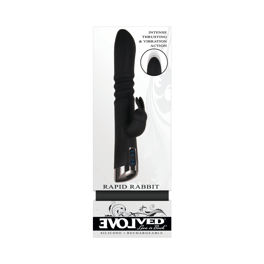 EVOLVED - RAPID RABBIT RECHARGEABLE THRUSTING SILICONE VIBRATOR BLACK