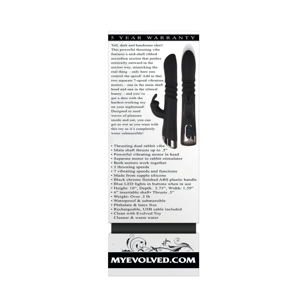 EVOLVED - RAPID RABBIT RECHARGEABLE THRUSTING SILICONE VIBRATOR BLACK