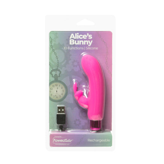 BMS - POWERBULLET ALICE''S BUNNY RECHARGEABLE BULLET VIBRATOR WITH SILICONE RABBIT SLEEVE