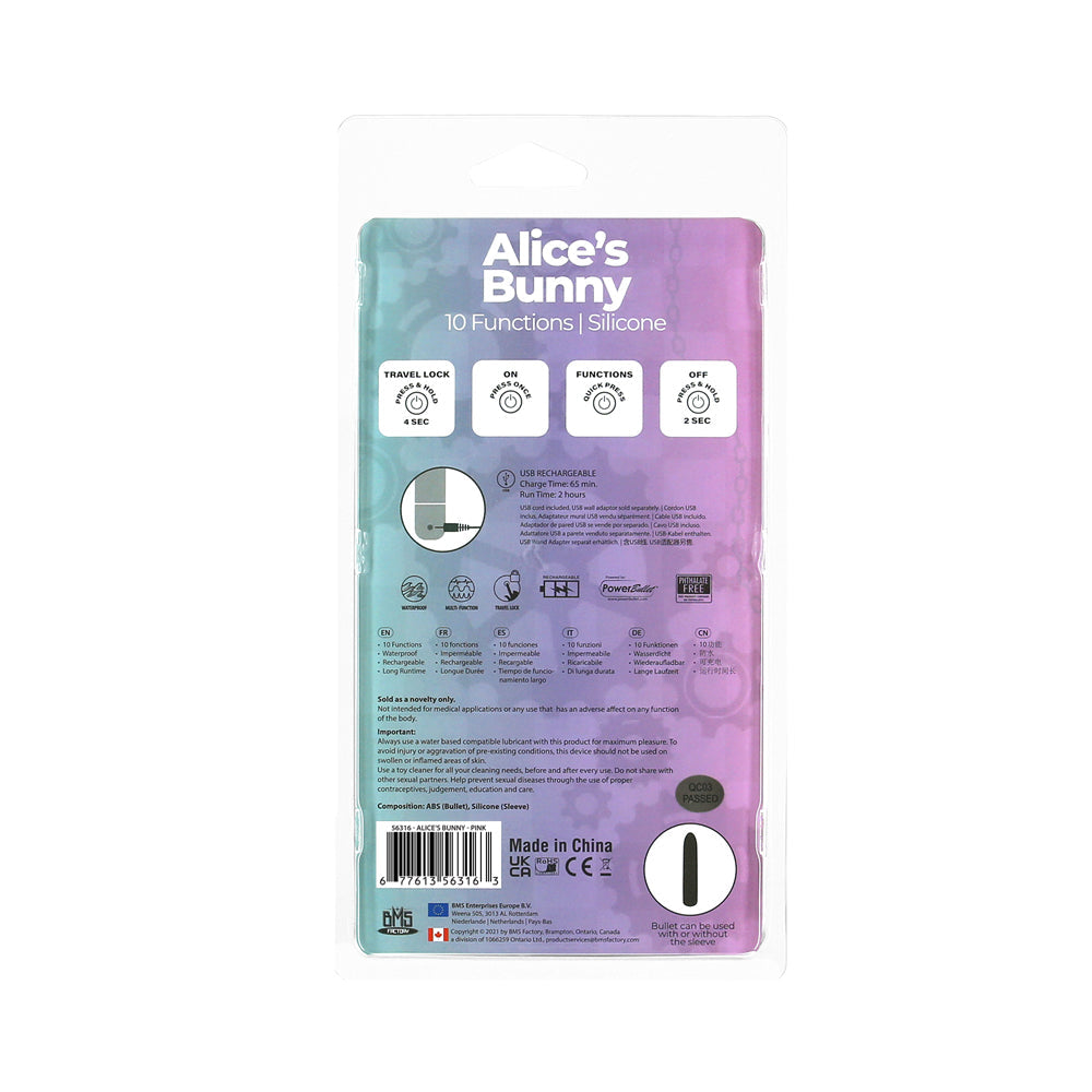 BMS - POWERBULLET ALICE'S BUNNY VIBRADOR BALA RECARGABLE CON FUNDA DE SILICONA DE CONEJO