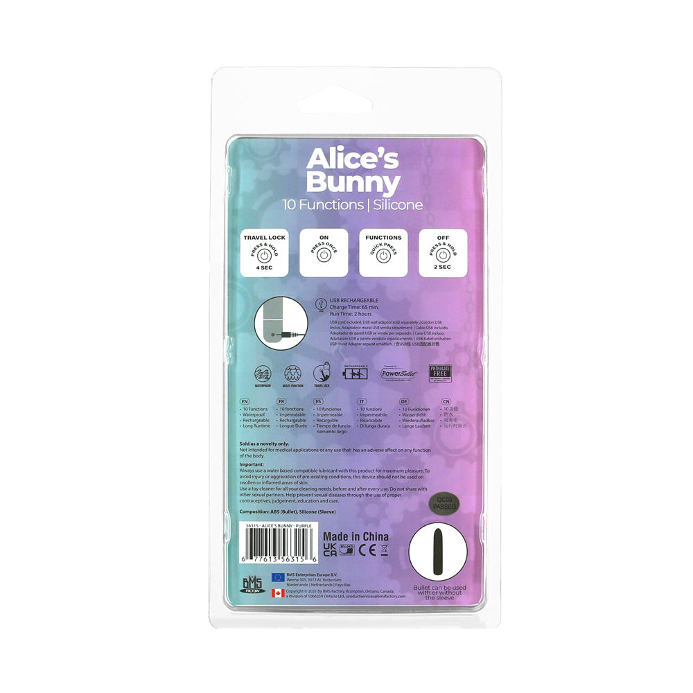 BMS - POWERBULLET ALICE'S BUNNY VIBRADOR BALA RECARGABLE CON FUNDA DE SILICONA DE CONEJO