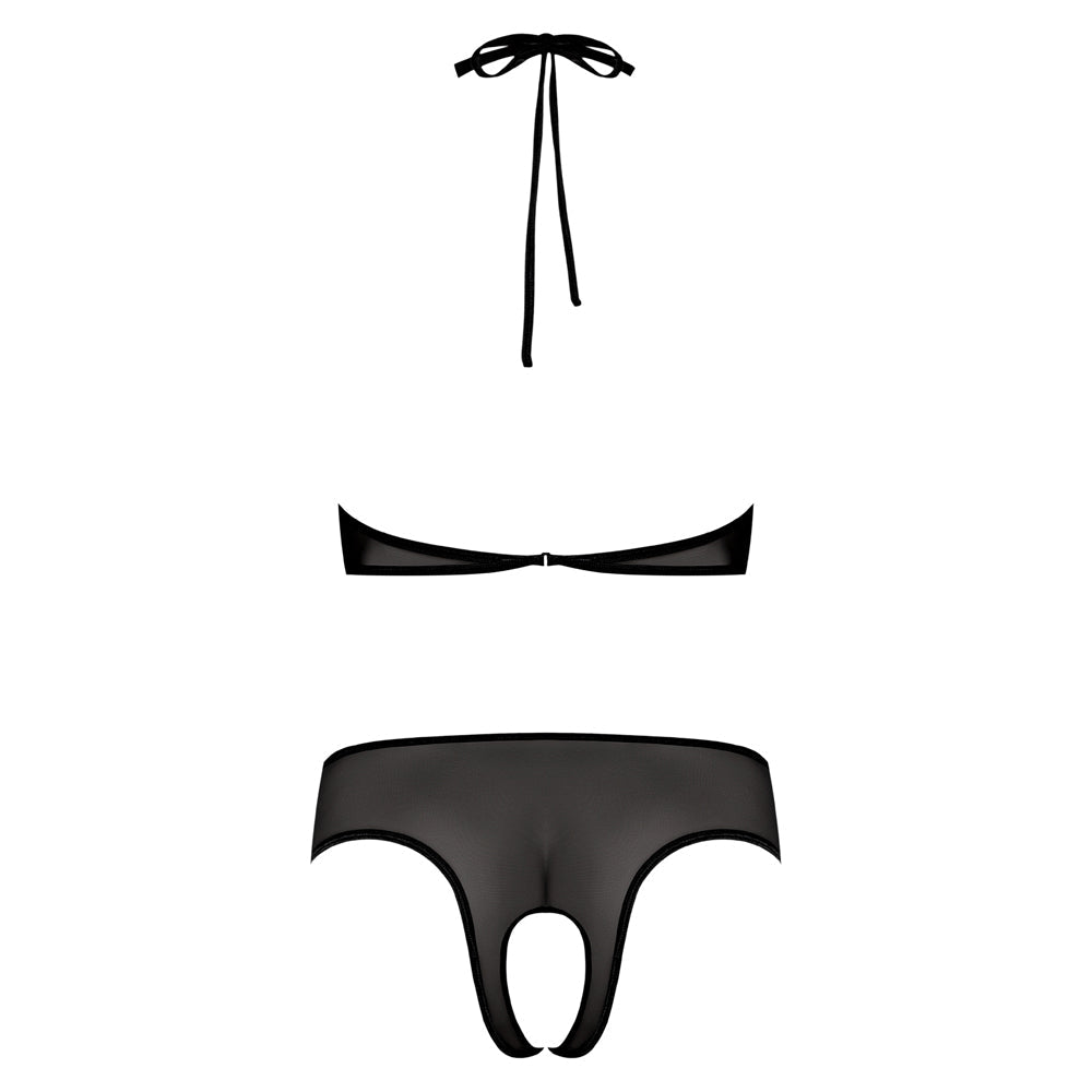 MAGIC SILK FOREVER MESH CROTCHLESS UNDERBOOB TEDDY WITH SPLIT BACK BLACK S/M