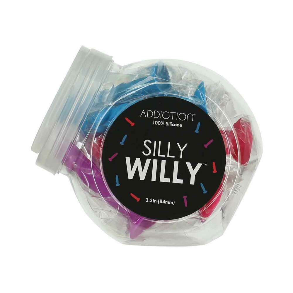 BMS - ADDICTION SILLY WILLY 3.3 IN. SILICONE DILDO 12-PIECE ASSORTED COLOR FISHBOWL DISPLAY