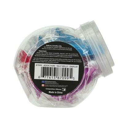 BMS - ADDICTION SILLY WILLY 3.3 IN. SILICONE DILDO 12-PIECE ASSORTED COLOR FISHBOWL DISPLAY