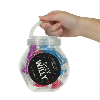 BMS - ADDICTION SILLY WILLY 3.3 IN. SILICONE DILDO 12-PIECE ASSORTED COLOR FISHBOWL DISPLAY