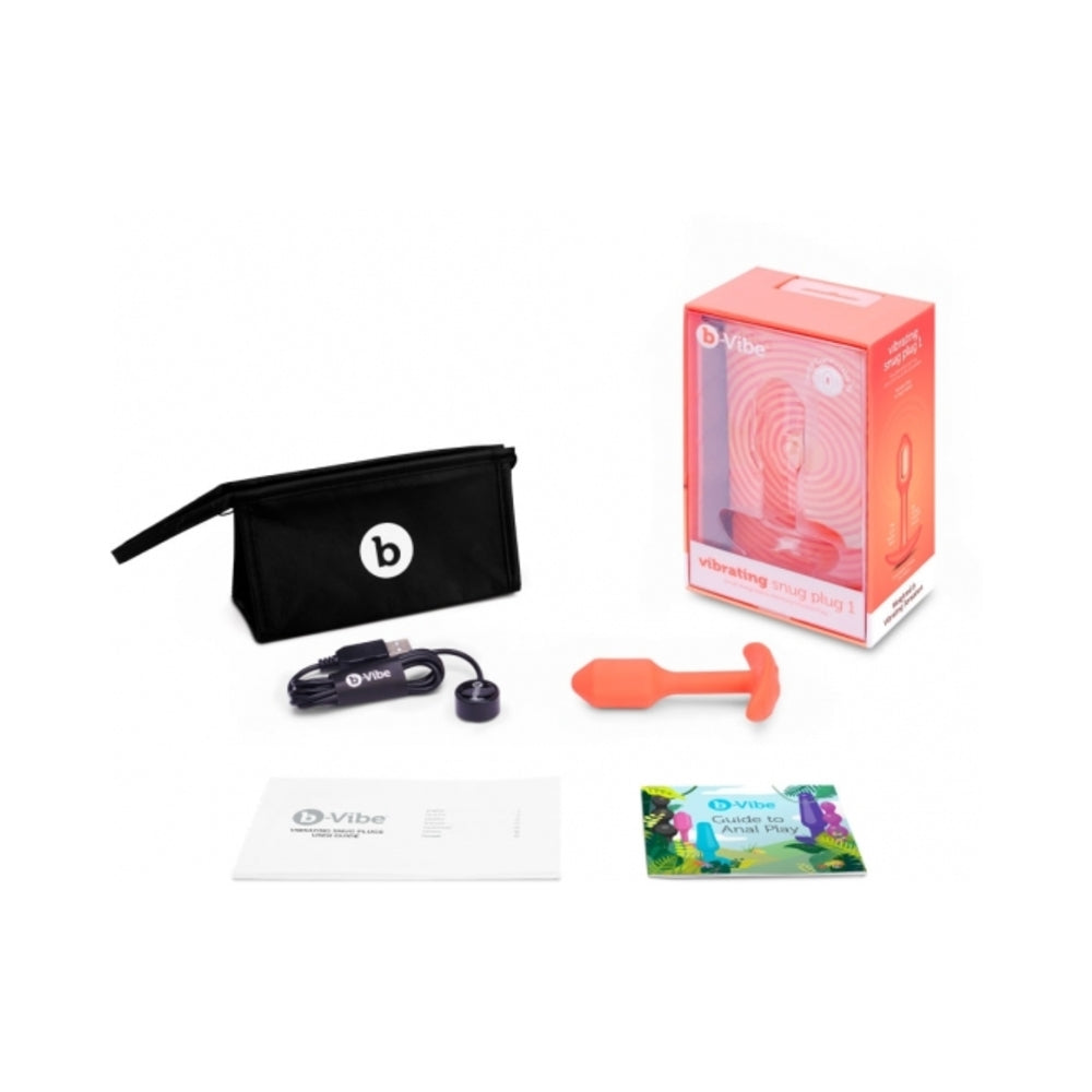 B-VIBE - VIBRATING SNUG PLUG 1 RECHARGEABLE WEIGHTED SILICONE ANAL PLUG ORANGE