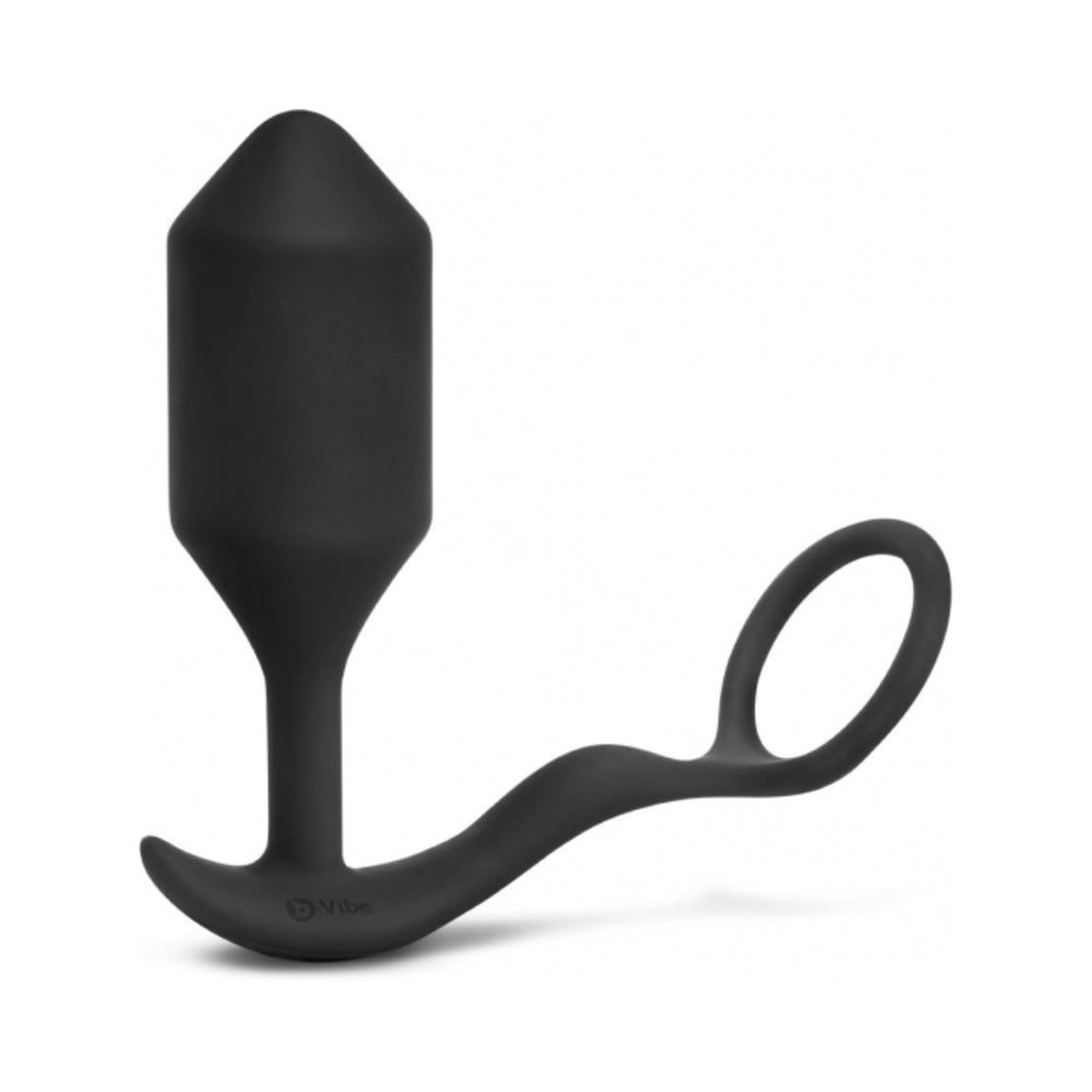 B-VIBE VIBRATING SNUG & TUG RECHARGEABLE WEIGHTED SILICONE ANAL PLUG WITH COCKRING XL BLACK