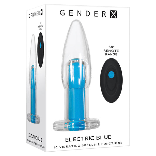 GENDER X ELECTRIC BLUE RECHARGEABLE REMOTE-CONTROLLED VIBRATING ANAL PLUG CLEAR/BLUE