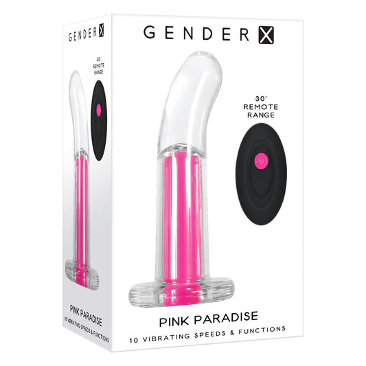 GENDER X PINK PARADISE RECHARGEABLE REMOTE-CONTROLLED VIBRATING CURVED ANAL PLUG CLEAR/PINK