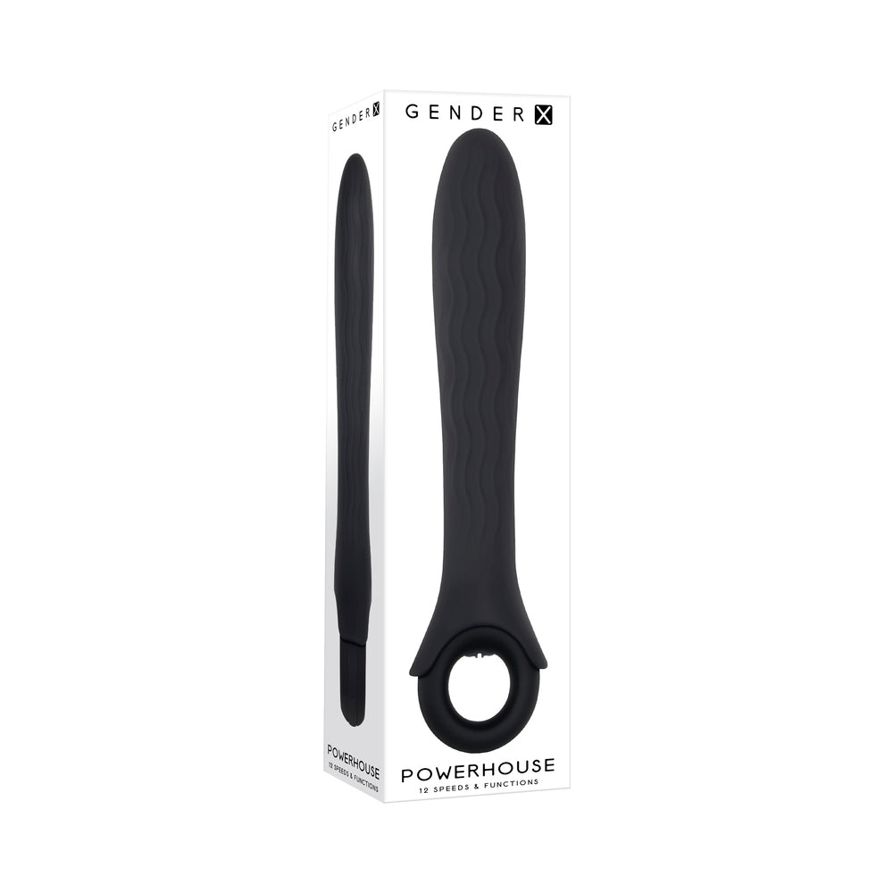 GENDER X - POWERHOUSE RECHARGEABLE TEXTURED SILICONE VIBRATOR WITH RING HANDLE BLACK