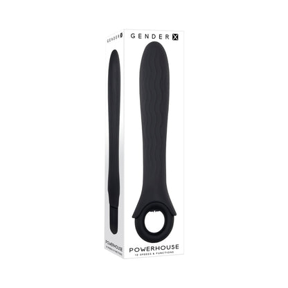 GENDER X - POWERHOUSE RECHARGEABLE TEXTURED SILICONE VIBRATOR WITH RING HANDLE BLACK