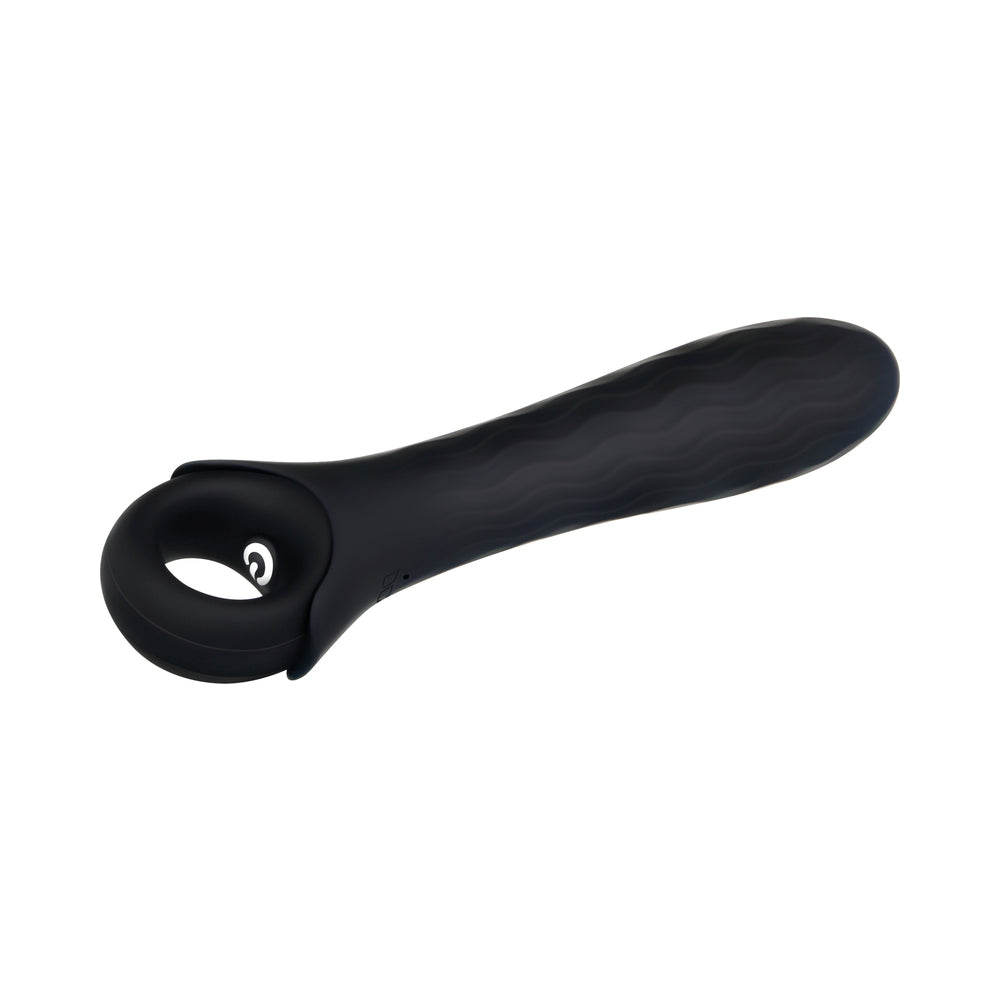 GENDER X - POWERHOUSE RECHARGEABLE TEXTURED SILICONE VIBRATOR WITH RING HANDLE BLACK