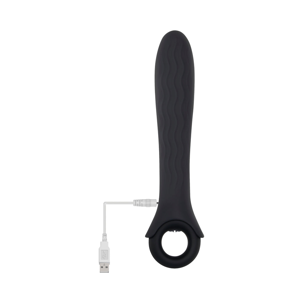 GENDER X - POWERHOUSE RECHARGEABLE TEXTURED SILICONE VIBRATOR WITH RING HANDLE BLACK