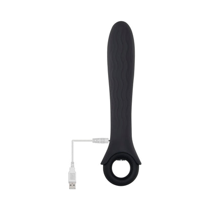 GENDER X - POWERHOUSE RECHARGEABLE TEXTURED SILICONE VIBRATOR WITH RING HANDLE BLACK