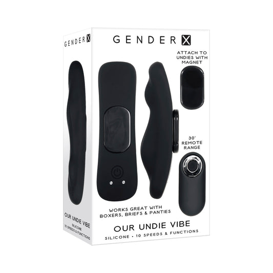 GENDER X - OUR UNDIE VIBE RECHARGEABLE REMOTE-CONTROLLED MAGNETIC SILICONE UNDERWEAR VIBRATOR BLACK