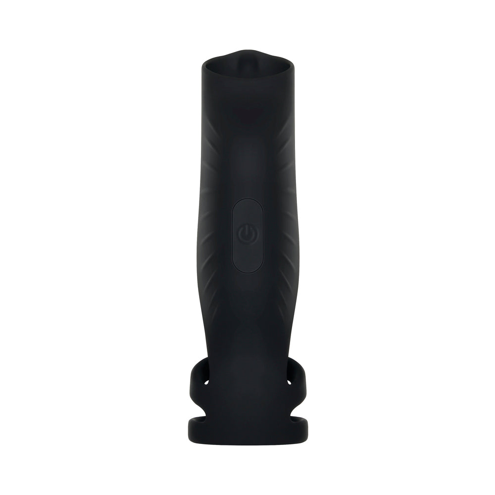 GENDER X ROCKETEER RECHARGEABLE TRIPLE-RING VIBRATING SILICONE PENIS SHEATH BLACK