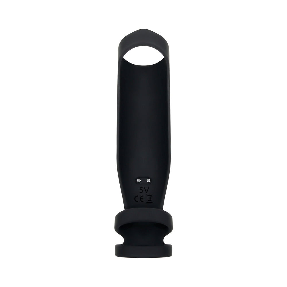 GENDER X - FUNDA DE SILICONA VIBRATORIA RECARGABLE DE TRIPLE ANILLO PARA PENE ROCKETEER NEGRA