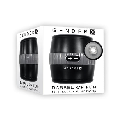 GENDER X BARREL OF FUN RECHARGEABLE OPEN-ENDED VIBRATING STROKER BLACK