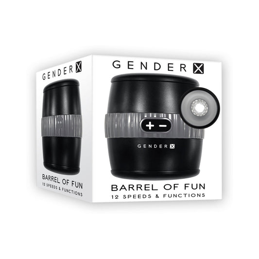 GENDER X BARREL OF FUN RECHARGEABLE OPEN-ENDED VIBRATING STROKER BLACK