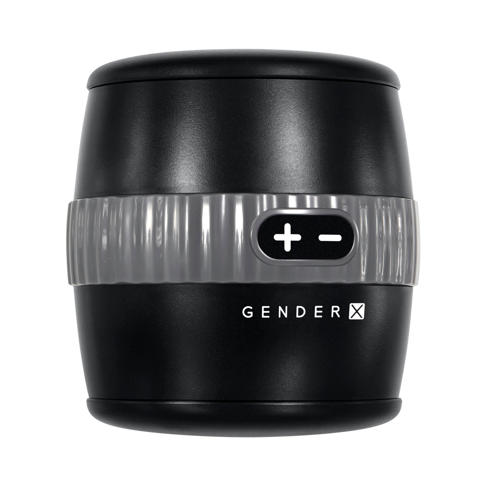 GENDER X BARREL OF FUN RECHARGEABLE OPEN-ENDED VIBRATING STROKER BLACK