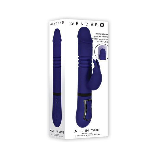 ALL IN ONE RECHARGEABLE THRUSTING ROTATING SILICONE RABBIT VIBRATOR PURPLE