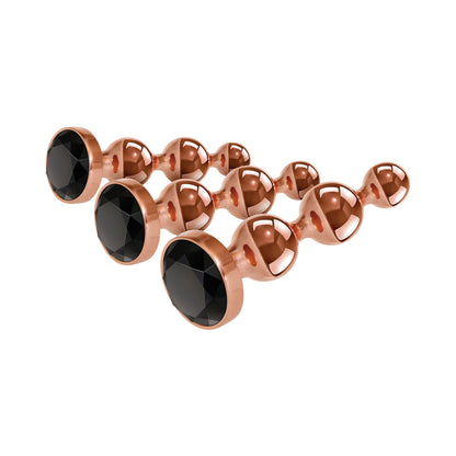 GENDER X - GOLD DIGGER 3-PIECE ROSE GOLD BEADED ANAL PLUG WITH BLACK GEMSTONE BASE SET