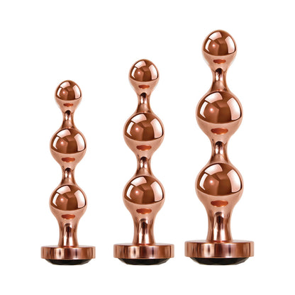 GENDER X GOLD DIGGER 3-PIECE ROSE GOLD BEADED ANAL PLUG WITH BLACK GEMSTONE BASE SET