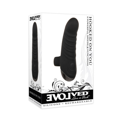 EVOLVED HOOKED ON YOU RECHARGEABLE SILICONE FINGER VIBRATOR BLACK