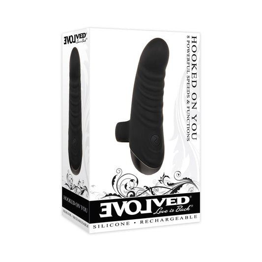 EVOLVED HOOKED ON YOU RECHARGEABLE SILICONE FINGER VIBRATOR BLACK