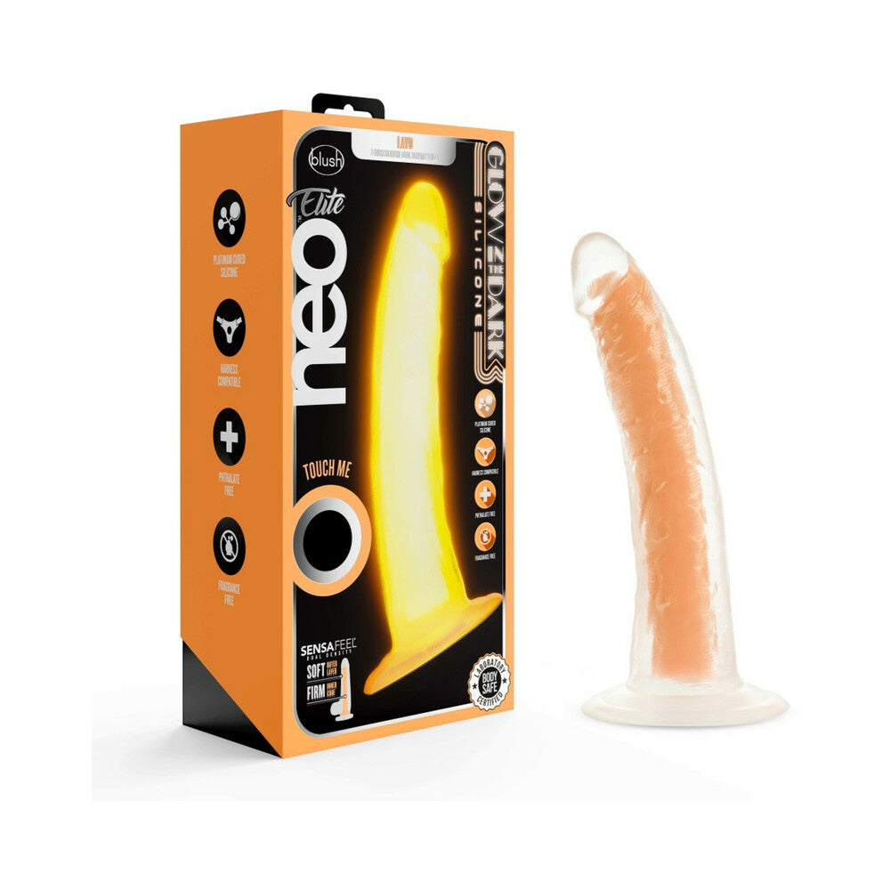 BLUSH - NEO ELITE GLOW IN THE DARK VIPER 7 IN. DUAL-DENSITY DILDO NEON ORANGE